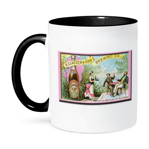 3dRose, Vintage H. Clausen and Sons Brewing Company Advertisement, 11oz Two-Tone Black Mug