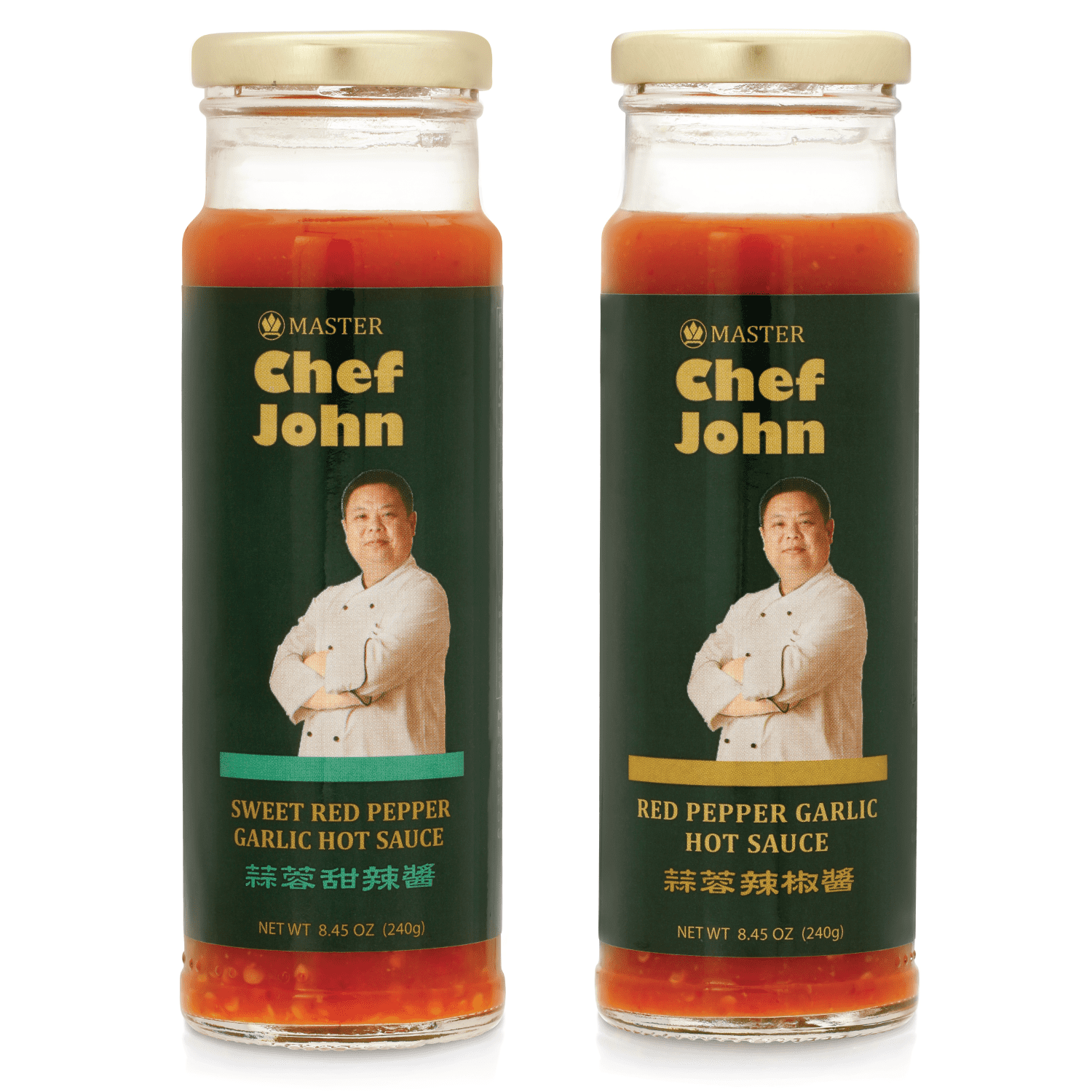 Master Chef John Red Pepper Garlic Hot Sauce 2 Flavor Bundle (8.45 oz