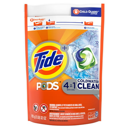 Tide PODS Coldwater Clean Liquid Laundry Detergent Pacs, Fresh Scent, 32 (Best Cold Water Laundry Detergent)