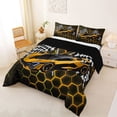 thumbnail image 2 of Erosebridal Racing Car Full Size Comforter Sets for Kids Boys, Gradient Orange Honeycomb Bedding Sets, Black Reversible, 1 Comforter and 2 Pillowcases, 2 of 6