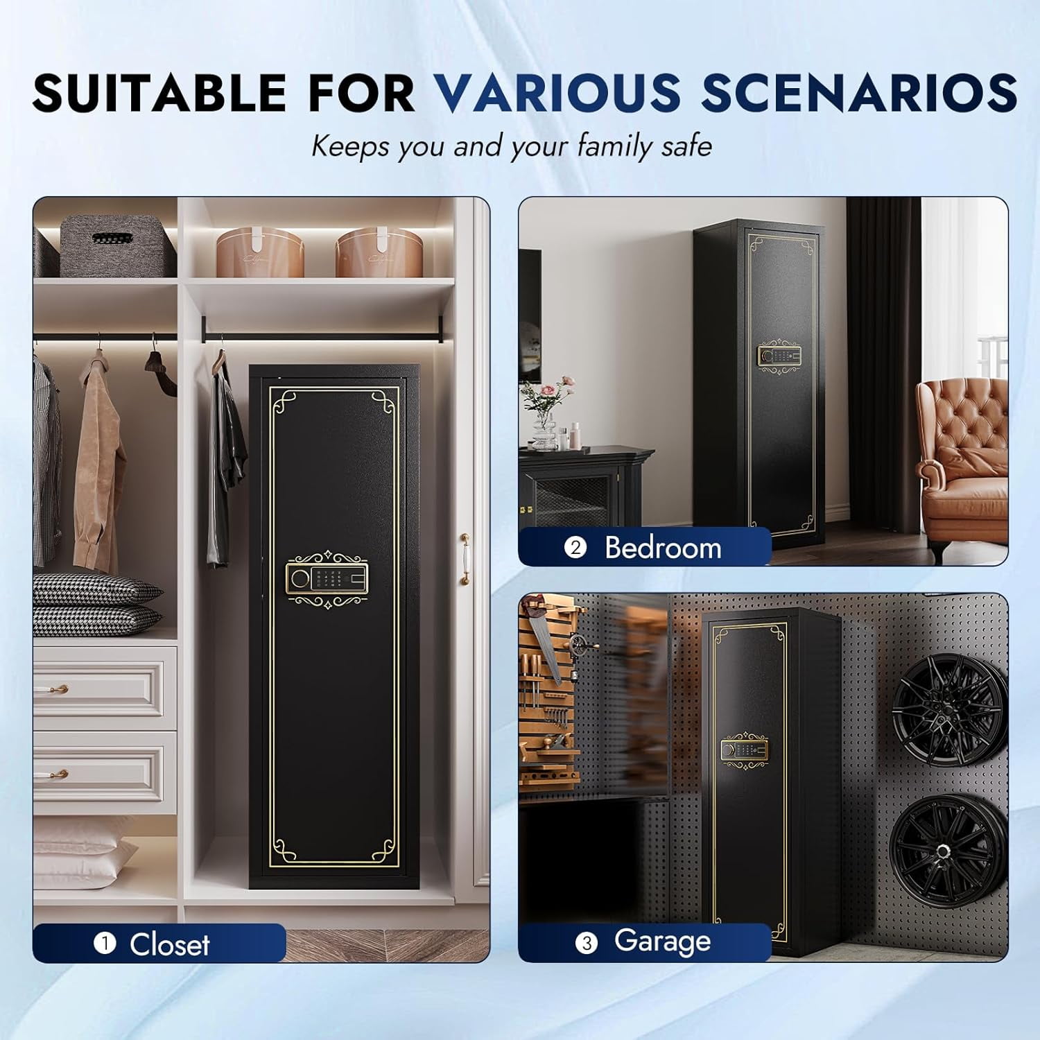 Kaer 10-12 Gun Safe For Rifles And Pistols Biometric Gun Cabinet For Rifles And Shotguns Fingerprint Rifle Safes For Home Clearance Gun Safe Long Gun Locker With Removable Shelf Gun Rack Unassembled