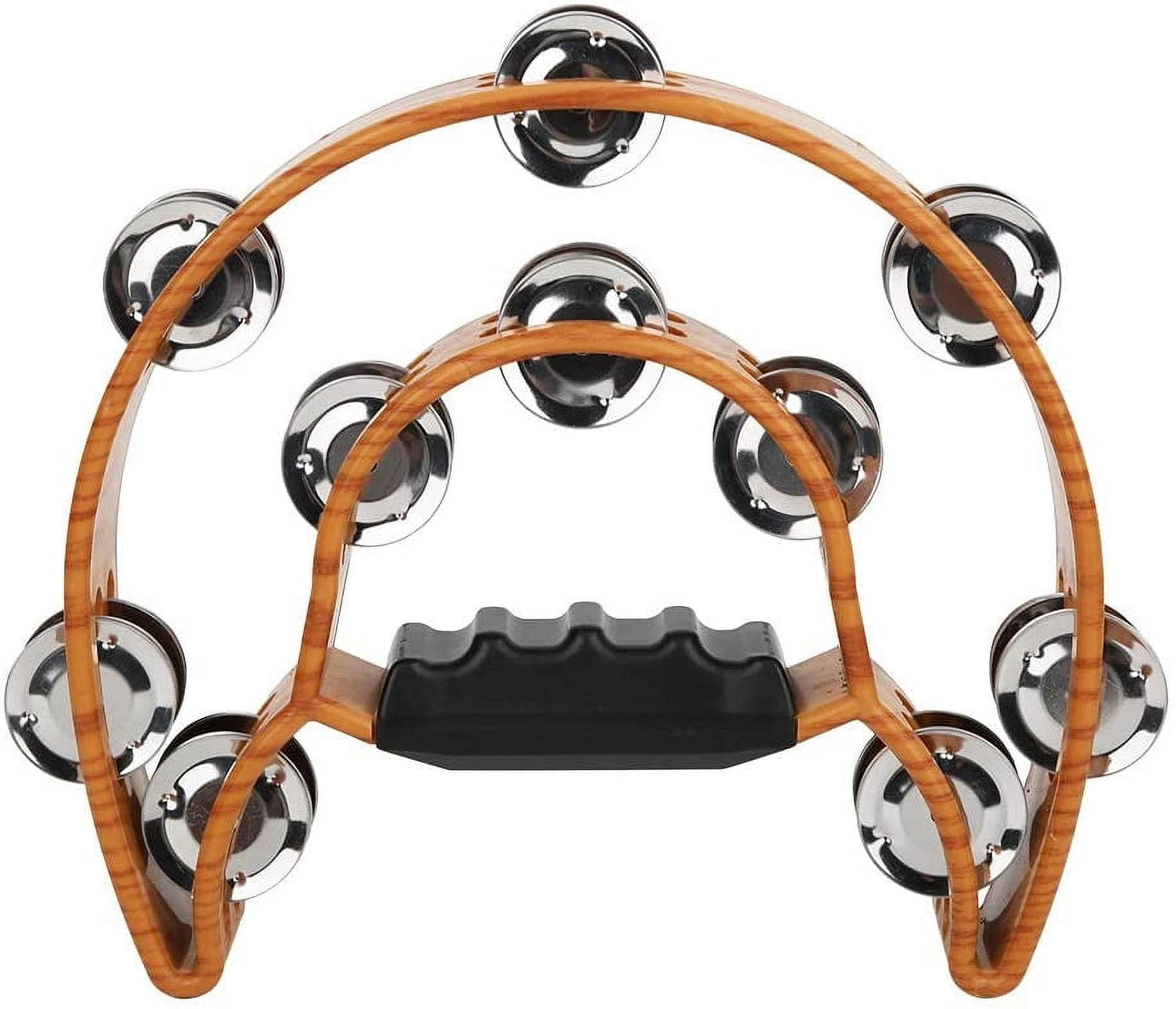 CATPAN Sturdy Wooden-Style Tambourine with Double Row Jingles & Comfort Grip - Percussion Instrument