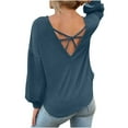 thumbnail image 4 of Timegard Tops for Women Round Neck Puff Long Sleeve Back Crisscross Tshirts Dressy Casual Loose Tops, 4 of 6