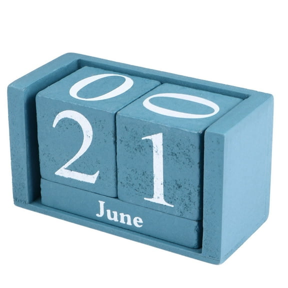 LULULION Desk Calendar Wood Monthly Date Display Blue For Home Office 1Pack