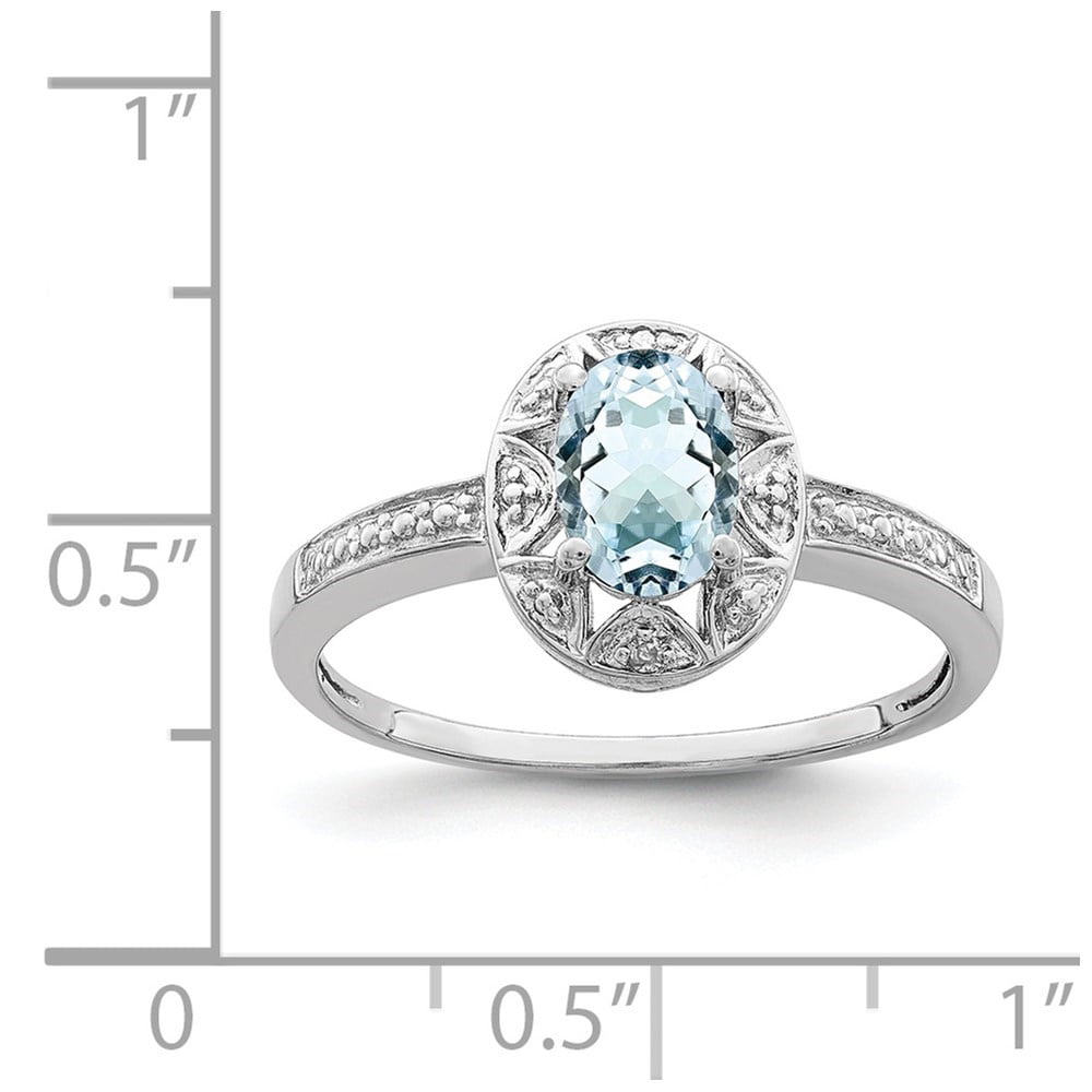 Diamond2Deal 925 Sterling Silver 0.71Cttw Oval-Cut Aquamarine and Diamond Engagement Ring Size- 10 for Women