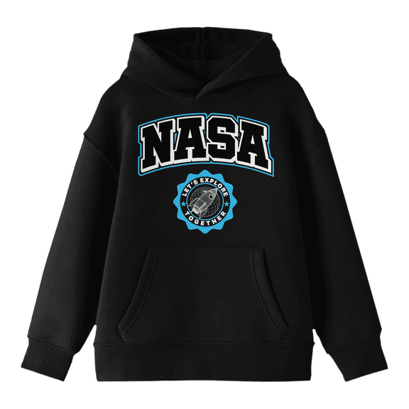 NASA Explore Seal Long Sleeve Boys' Black Hooded Sweatshirt-Medium