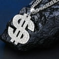 thumbnail image 3 of Money Rich Dollar Sign Hip Hop Rapper Bling Pendant Gold Pave Crystal Dollar Sign Iced Out Pendant Necklace Franco Chain Hiphop Mens Ladies, 3 of 6