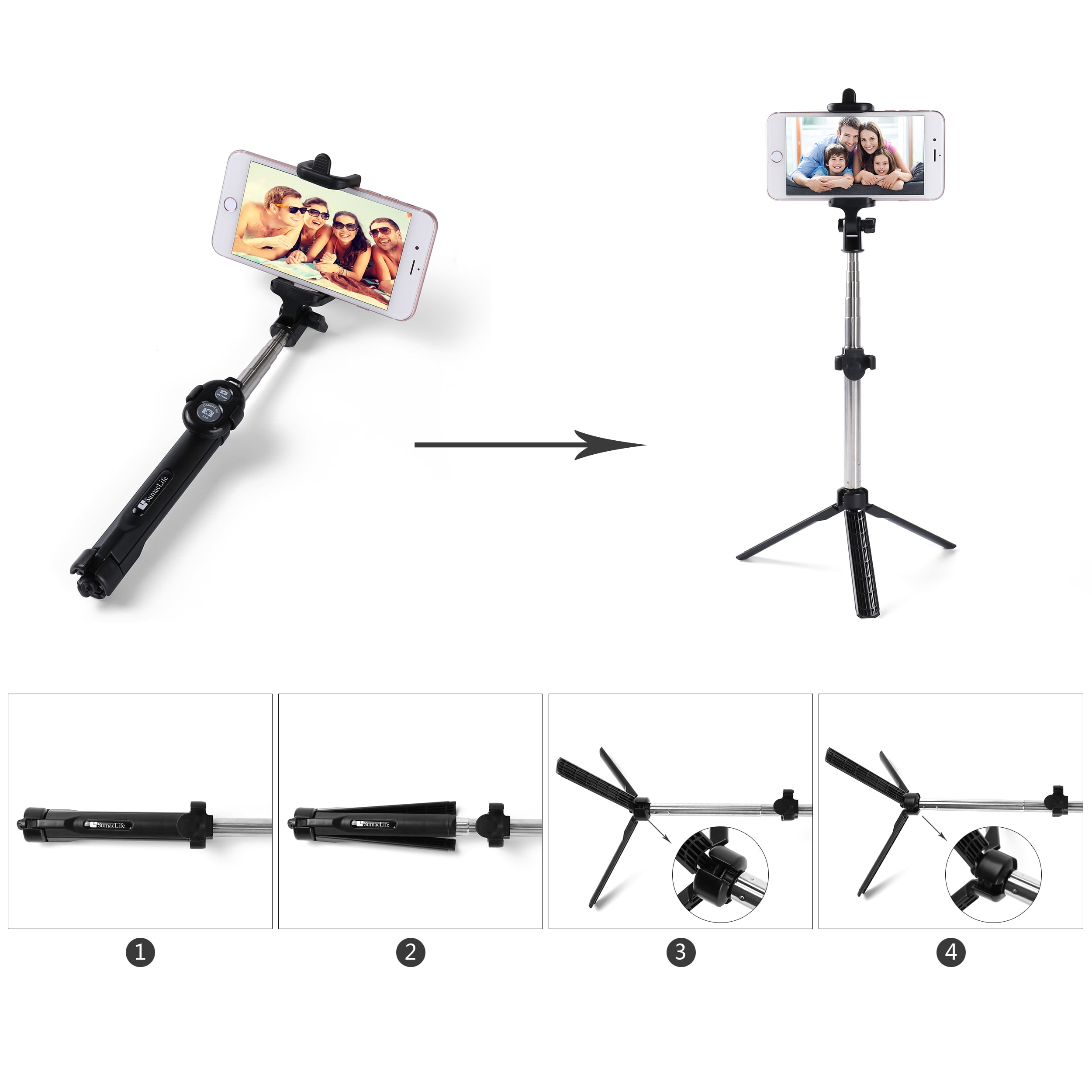 BUNDLE: Vegan Leather Vertical Crossbody Smartphone Pouch Wallet (Black) & Selfie Stick Mini Tripod (Black) - for Smartphones up to 6.5-inch, Removable Adjustable Shoulder Strap