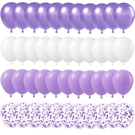 Purple Balloons Set, 50 pcs 12 inch Metallic Purple Purple Confetti Latex Balloons Kit for Birthday Baby Shower Wedding Party Decorations