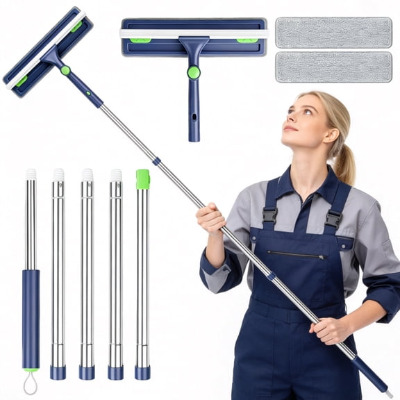 GARITIN Window Squeegee Cleaner with Extendable Pole, Microfiber Window Washing Tool for Glass, Mirror, Car Windshield