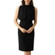 thumbnail image 1 of Vestidos de trabajo inspiradores CHIC para mujer, sin mangas, con cuello tipo polo, midi, ajustados al cuerpo, con drapeado frontal y patchwork, talla XS, color negro, 1 of 6