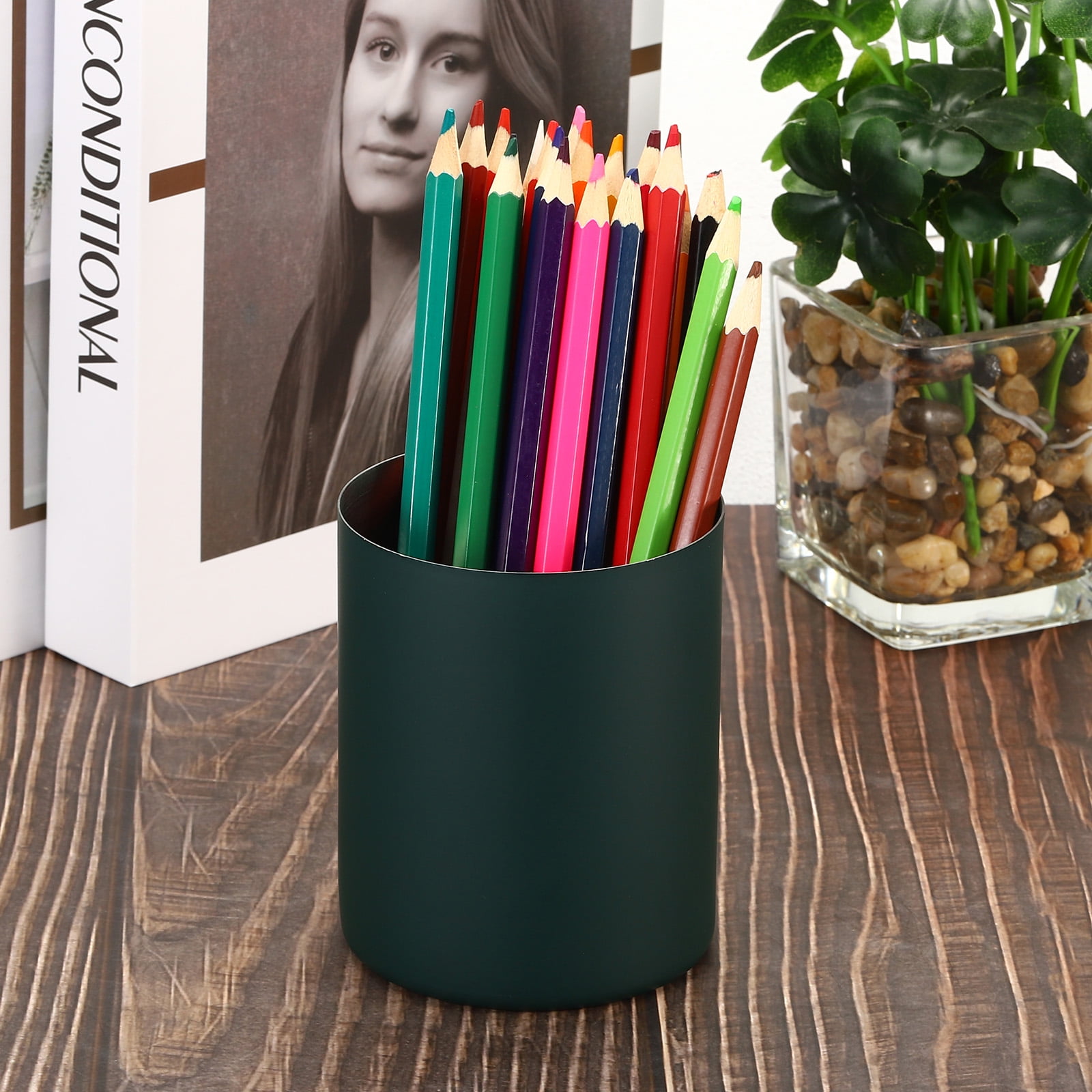 Unique Bargains Stylish Stainless Steel Pencil Holder for Desk Accessories Green