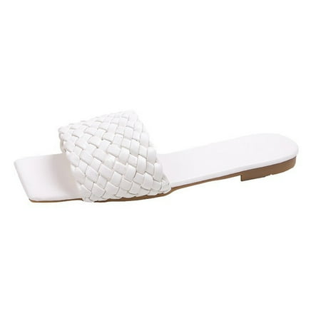 

Women\ s Slippers Square Open Toe Braided Design Beach Comfort Flat Sandals For Outdoor Travel New