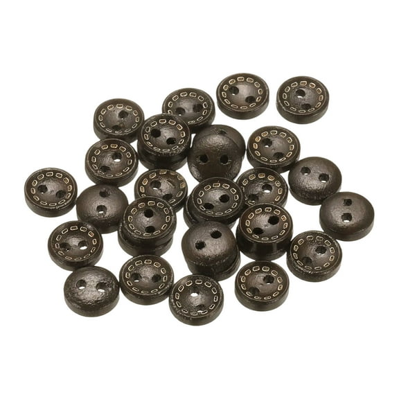 Uxcell 30pcs 16L Wooden Sewing Button 3/8"(10mm) 2 Holes Wood Round Craft Replacement Buttons for Sewing Clothing Pillow DIY Crafts Decoration, Deep Brown