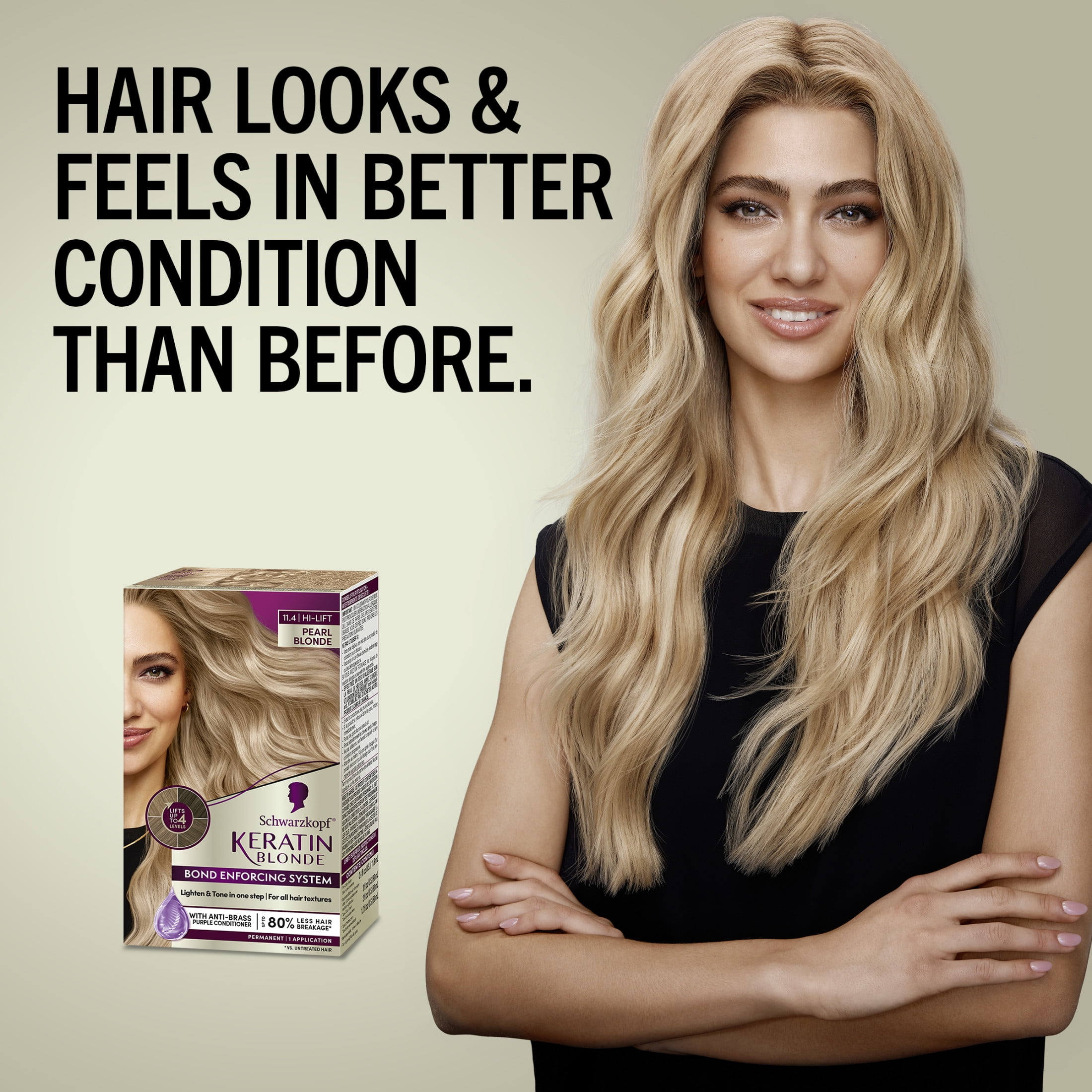 Schwarzkopf Keratin Blonde Hair Dye Pearl Blonde 11.4, Hi-Lift Permanent Color, 1 Use