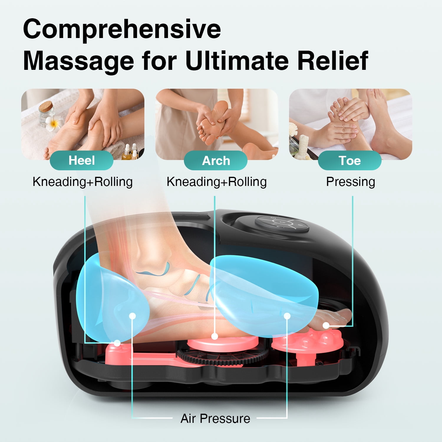 Nekteck Foot Massager with Heat, Air Compression, Deep Kneading, Rolling, Shiatsu Foot Massager Machine, Electric Feet Massage, 3 Modes, 15-Min Auto Shutoff, Fits Max US Size 13, Gifts for Women Men