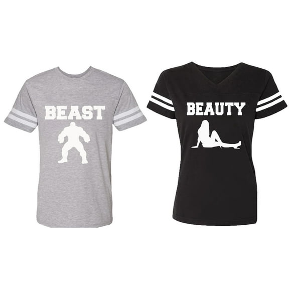 Beast Beauty Matching Couple Cotton Jerseys (Men Heather / Women Black) (Men S / Women S)