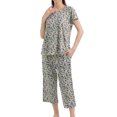 thumbnail image 1 of Jamicy Pyjama pour Femmes Doux Imprimé Haut à Manches Courtes avec Cordon de Serrage Capris Ensemble de Pyjama pour Dames Confortable Col Rond Tenue de Détente, 1 of 7