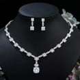 thumbnail image 2 of White CZ Round Square Party Earrings and Necklace Jewelry Set for Brides Wedding, 2 of 9