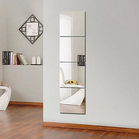 9Pcs Set Mirror Tiles Wall Sticker Square Self Adhesive Stick On DIY Living Room 