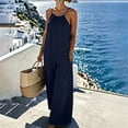 thumbnail image 2 of PWPSG Womens Summer Denim Jumpsuits Sleeveless V Neck Casual Playsuits with Drawstring Waist and Wide Leg Blue L, 2 of 8