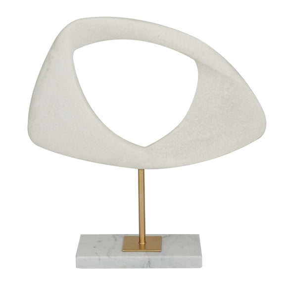 Deco 79 Polystone Abstract Decorative Sculpture Cut-Out Home Decor Statue with Marble Stand, Accent Figurine 12" x 3" x 13", White