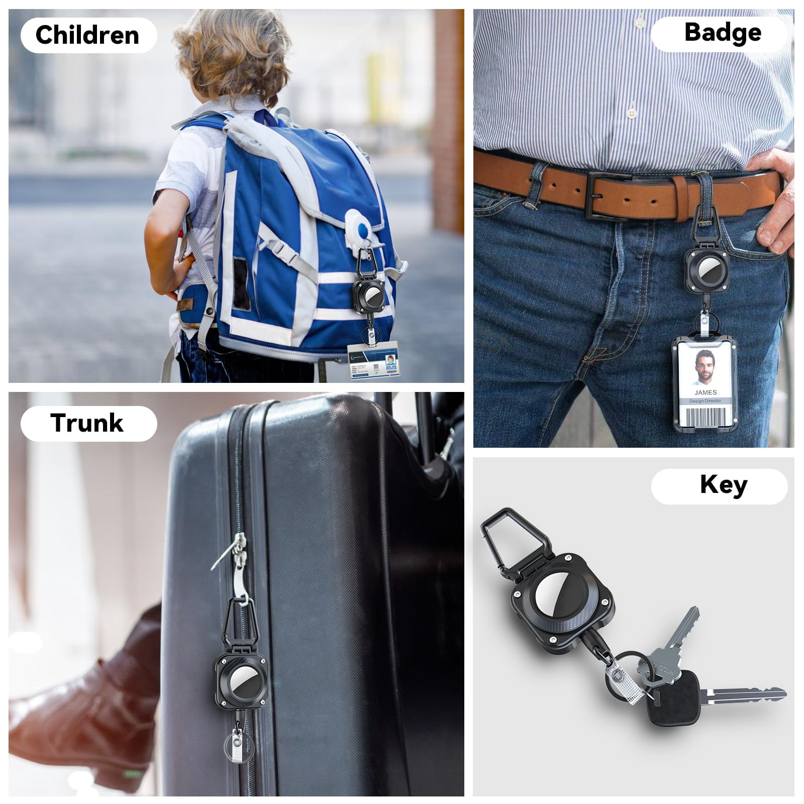 Retractable Keychain For Airtag Holder  Badge Reel With 31.5" Wire Rope 10 000+ Rebound 8oz Apply Keys Luggage