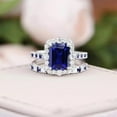 thumbnail image 4 of 3Ct Emerald Simulated Blue Sapphire Halo Valentine Gift For Her Women's Bridal Ring Set 14K White Gold Plated 925 Silver, 4 of 4