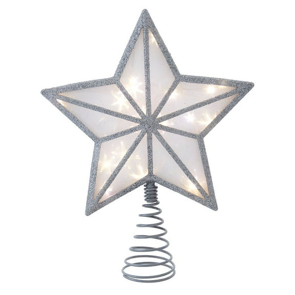 Kurt Adler enchanting 11.5-Inch UL 20-Light Warm White Fairy LED Silver Glitter 5-Point Star Tree Topper