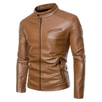 Clearance 2024! ZVNAΖH Leather Jacket Men, Men's Stand-up Collar Biker Leather Jacket Plus Size Leather Jacket, Sizes M-7XL