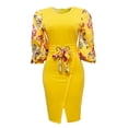 thumbnail image 4 of Samickarr Summer Savings Clearance Summer Dresses For Women 2023 Plus Size Dress For Women Sundresses Women Fashion Casual Floral Printing Bubble Mid-Length Sleeve Plus Size Dress, 4 of 7