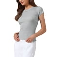 thumbnail image 4 of INSPIRE CHIC Casual Office Ribbed T-shirt for Women's Slim Fit Short Sleeves Summer Tee Tops S Light Gray, 4 of 6