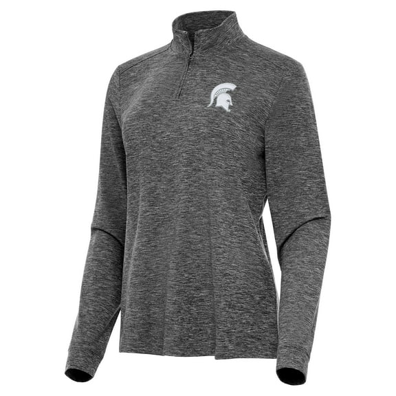 Women's Antigua  Heather Black Michigan State Spartans Mentor Long Sleeve Quarter-Zip Mock Polo