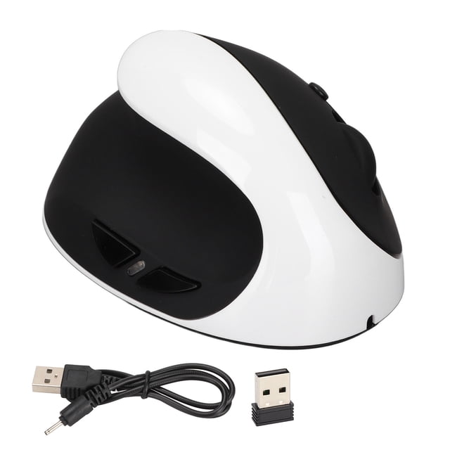 Ratón vertical de mano izquierda 2,4G ratón ergonómico vertical inalámbrico ratón recargable con adaptador USB DPI ajustable para PC negro blanco