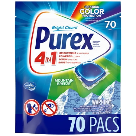 Purex 4-In-1 Laundry Detergent Pacs, Mountain Breeze, 70 Pacs
