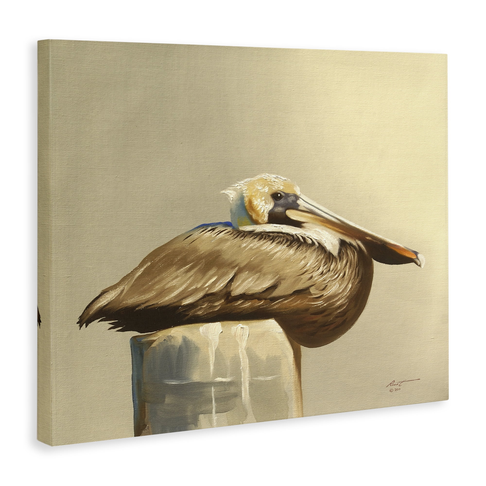 Stupell Industries Pelican Resting on Dock Animals & Insects Painting Gallery Wrapped Canvas Art Print Wall Art, 40 x 30