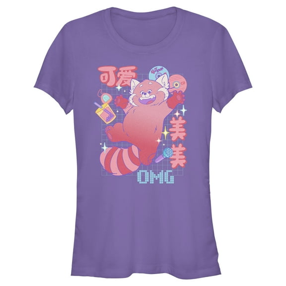 Junior's Turning Red Kanji Red Panda  Graphic Tee Purple Large
