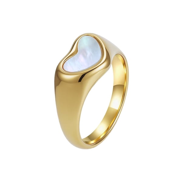 PAURO Heart Rings for Women Shell Stainless Steel Simple Cute Elegant Statemen Personalized Dainty Unique Jewelry Gold Size 8