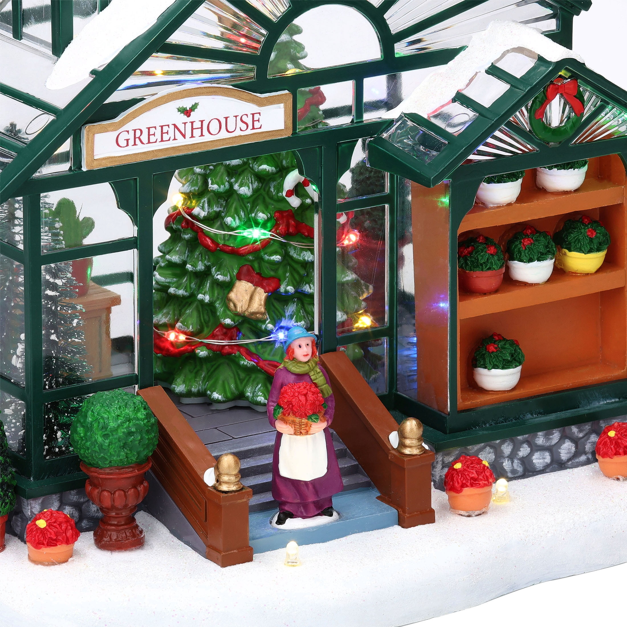 Light-Up and Musical Greenhouse Christmas Village Building, Multicolor, 7.5", by Holiday Time