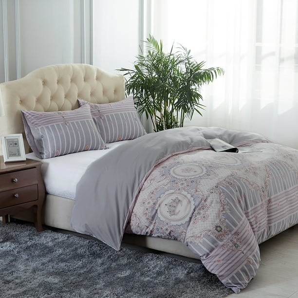 Soft Beauty Pattern Printed 3 Piece Duvet Cover Set With Zipper Closure