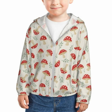 

Lukts Cartoon Flat Mushrooms Print Children s Long-Sleeved Sun Protection Clothing Hooded Sweatshirts for Boys and Girls Outdoor Sports-2 Years