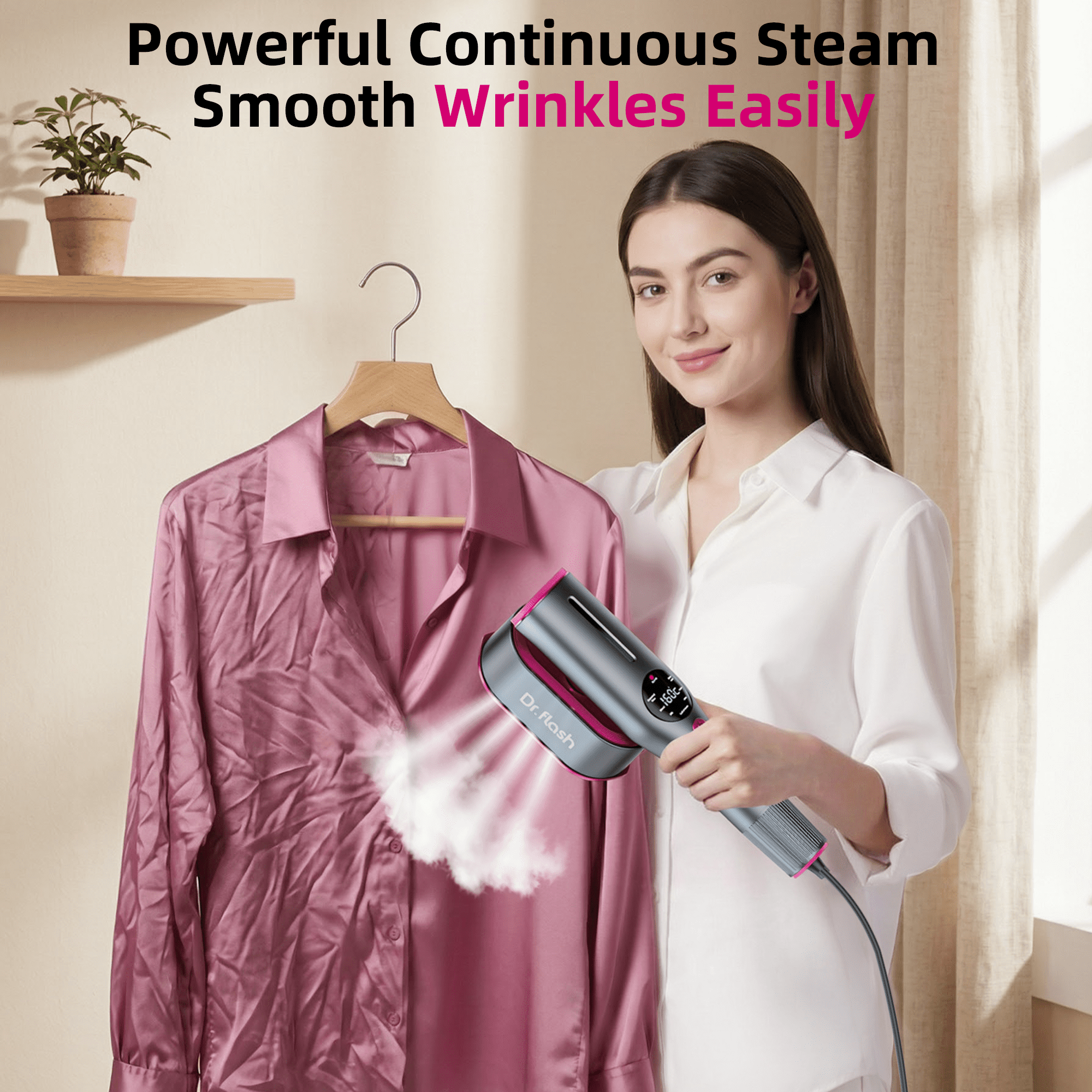 Dr Flash 1200W Handheld Garment Steamer, Portable Clothes Steamer with LED Display, 7 Settings, 90 Degree Swivel Handle for Home and Travel