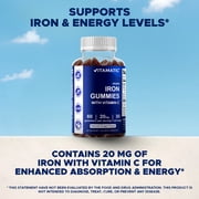 3 Pack Vitamatic Iron Gummies Supplement for Women & Men - 20mg Serving - 60 Vegan Gummies - Great Tasting Iron Gummy Vitamins with Vitamin C (Total 180 Gummies)
