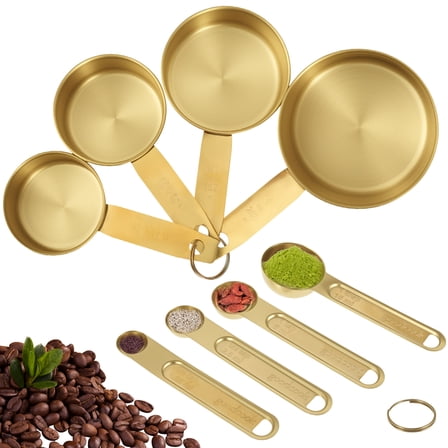lkoopy 8Pcs Stainless Steel Measuring Cup and Spoon Set Stackable Gold Kitchen Measuring Cup Spoon for Home Cooking Baking Spice