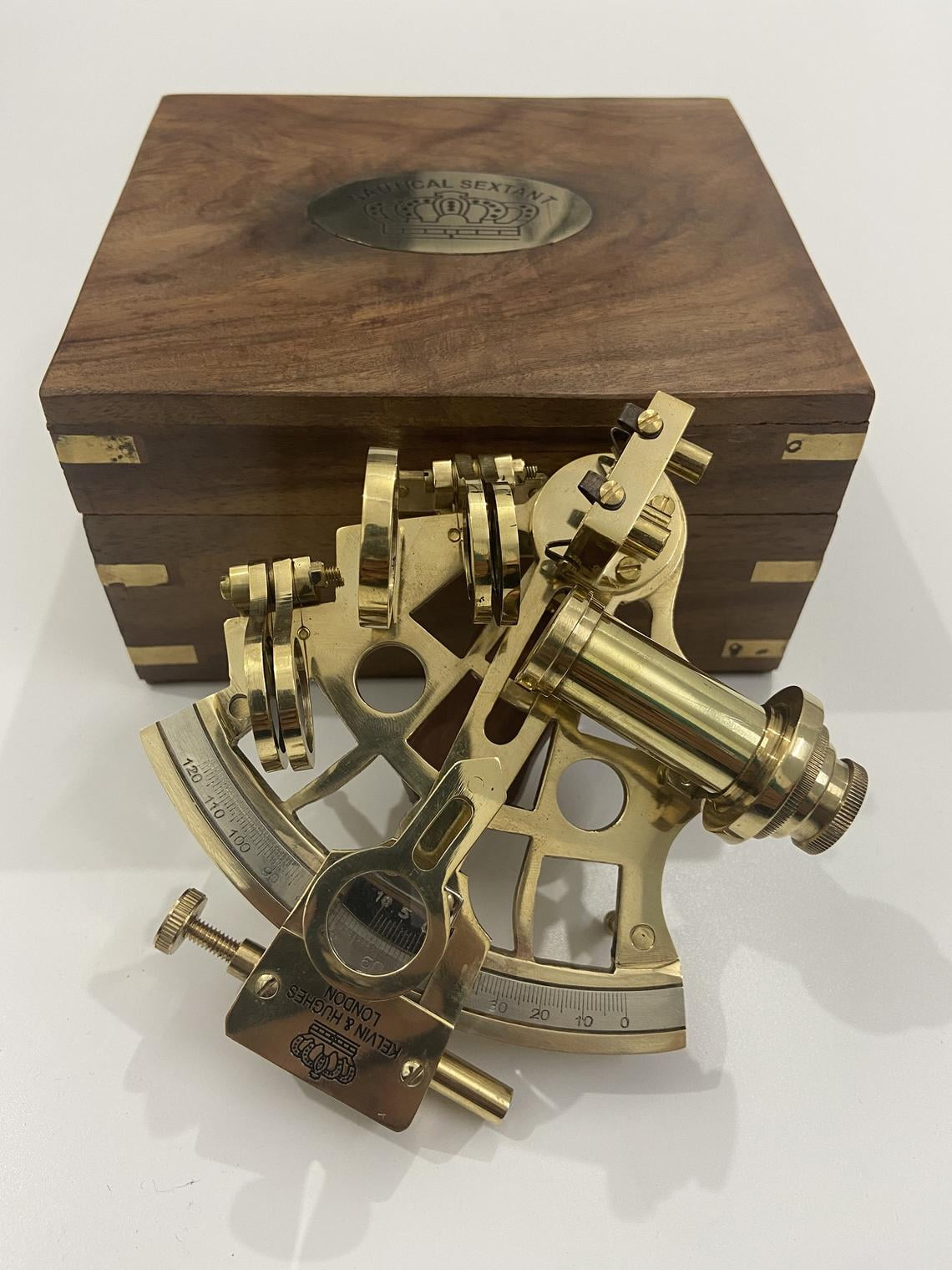 Nautical Solid Brass Sextant With Wooden Box
