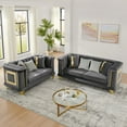 thumbnail image 2 of 2-Piece Velvet Sofa Set with Gold Trim & Embroidery, Mid-Century Modern Victorian Living Room Furniture, 89" 3-Seater & 69" Loveseat with Plush Tufted Cushions, Gray, 2 of 9