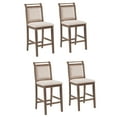 thumbnail image 1 of Linen Fabric Farmhouse Counter Height Bar Stool/ Wood Breakfast Nook Dining Chairs/ Solid Wood Dining Chair with Linen Upholstery/Counter Stool for Restaurant, Living Room, Bar (Brown,Set of 4), 1 of 8