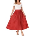 thumbnail image 2 of INSPIRE CHIC Women's High Waisted Side Zipper Work Casual Vacation Flowy Long Pleated Maxi Skirts S Red, 2 of 6