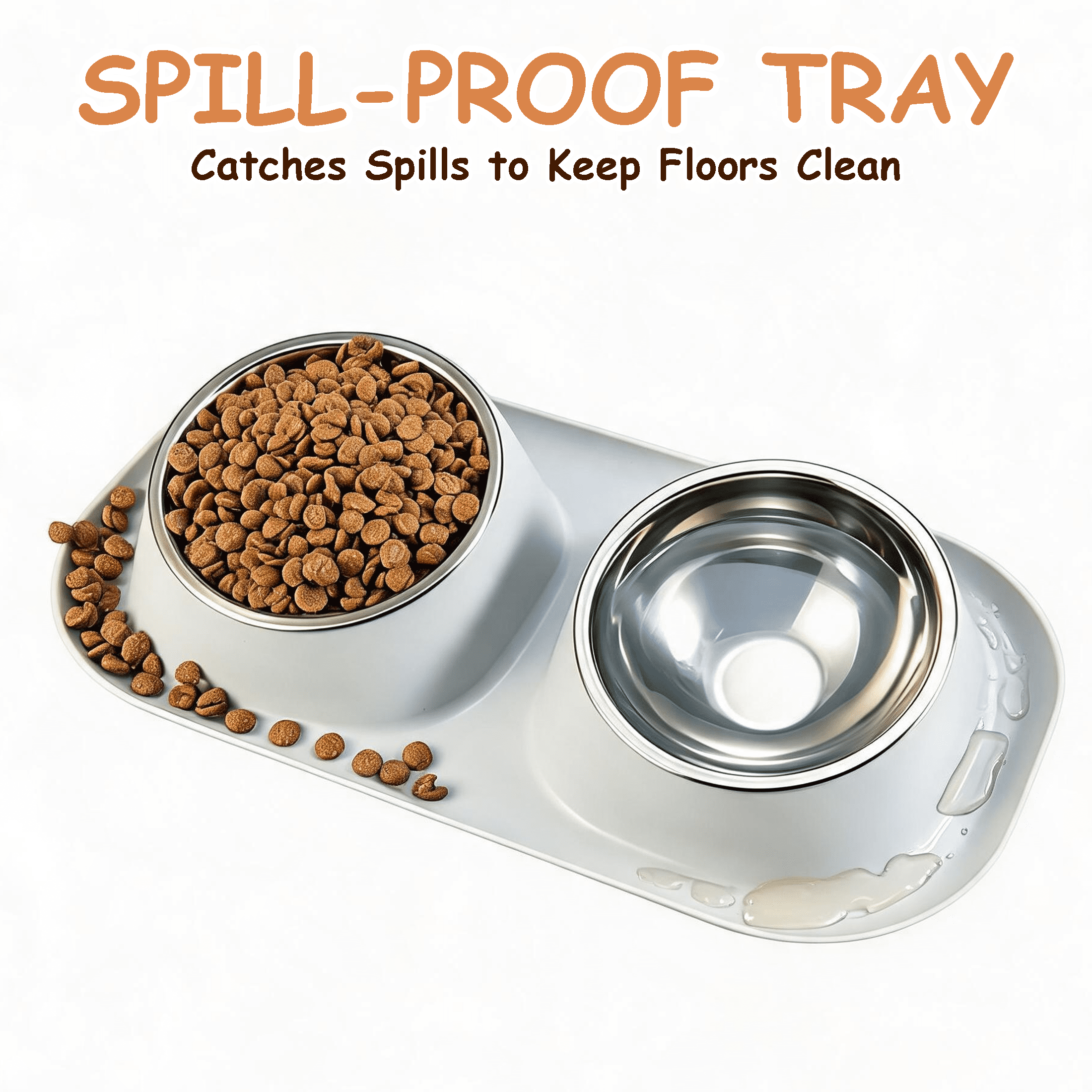 GARITIN Pet Bowls, Double Cat Dog Bowls with Spill Proof Tray, Detachable Stainless Steel Raised Pet Food Water Bowl for Small Pets