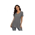 thumbnail image 4 of HULKLIFE Short Sleeve Casual Women's Wear,Womens Waffle Knit Tunic Tops Long/Short Sleeve Loose Fitting Daily Casual Button Up Basic Henley Tops,Gray XL, 4 of 5